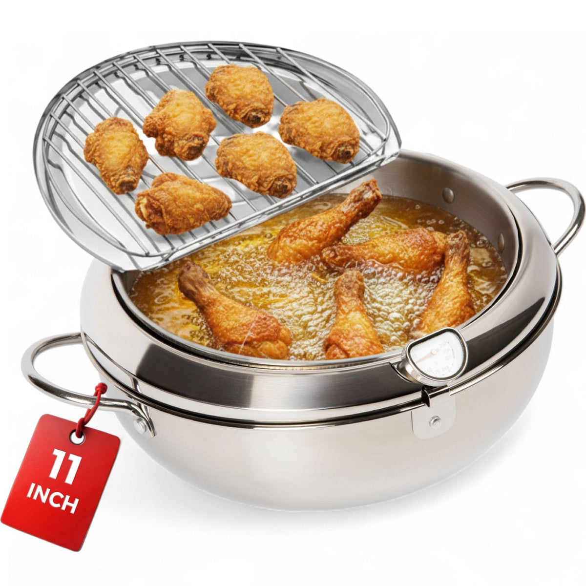 11-Inch Stainless Steel Deep Fryer Pot with Oil Thermometer K3225