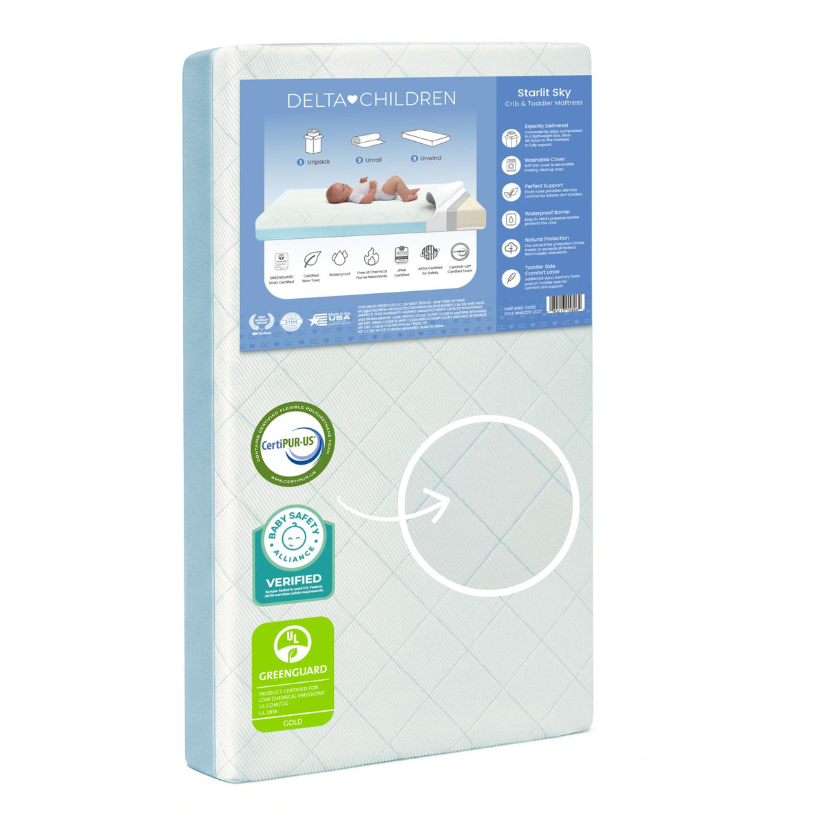 2-Stage Crib and Toddler Mattress with Removable Machine Washable Waterproof Cover R2874