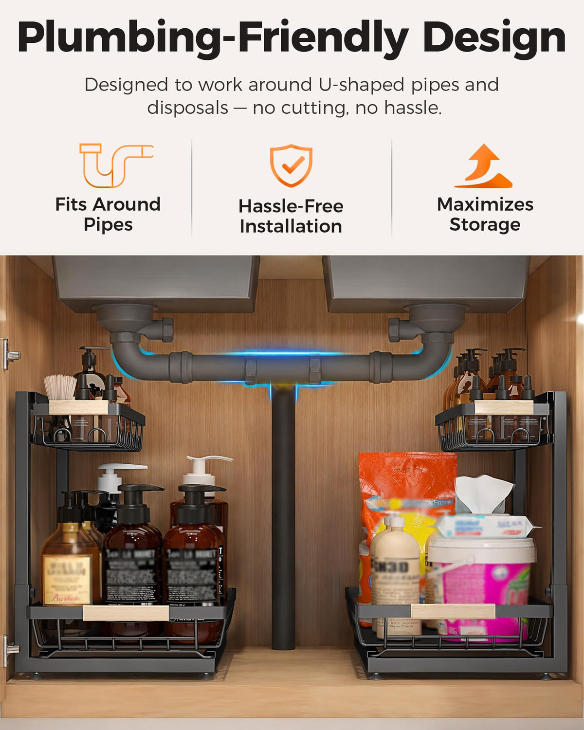 2-Tier Height Adjustable Under Sink Organizer & Storage K65430