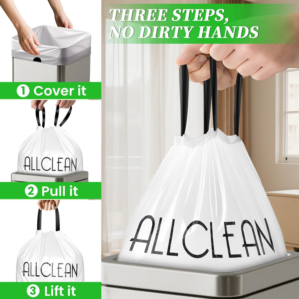 15 Gallon Drawstring Tall Kitchen Trash Bags N9291