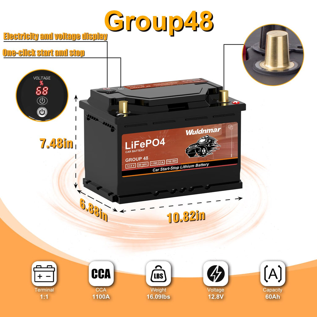 12.8V 60Ah 1100CCA Lithium Automotive Battery V629