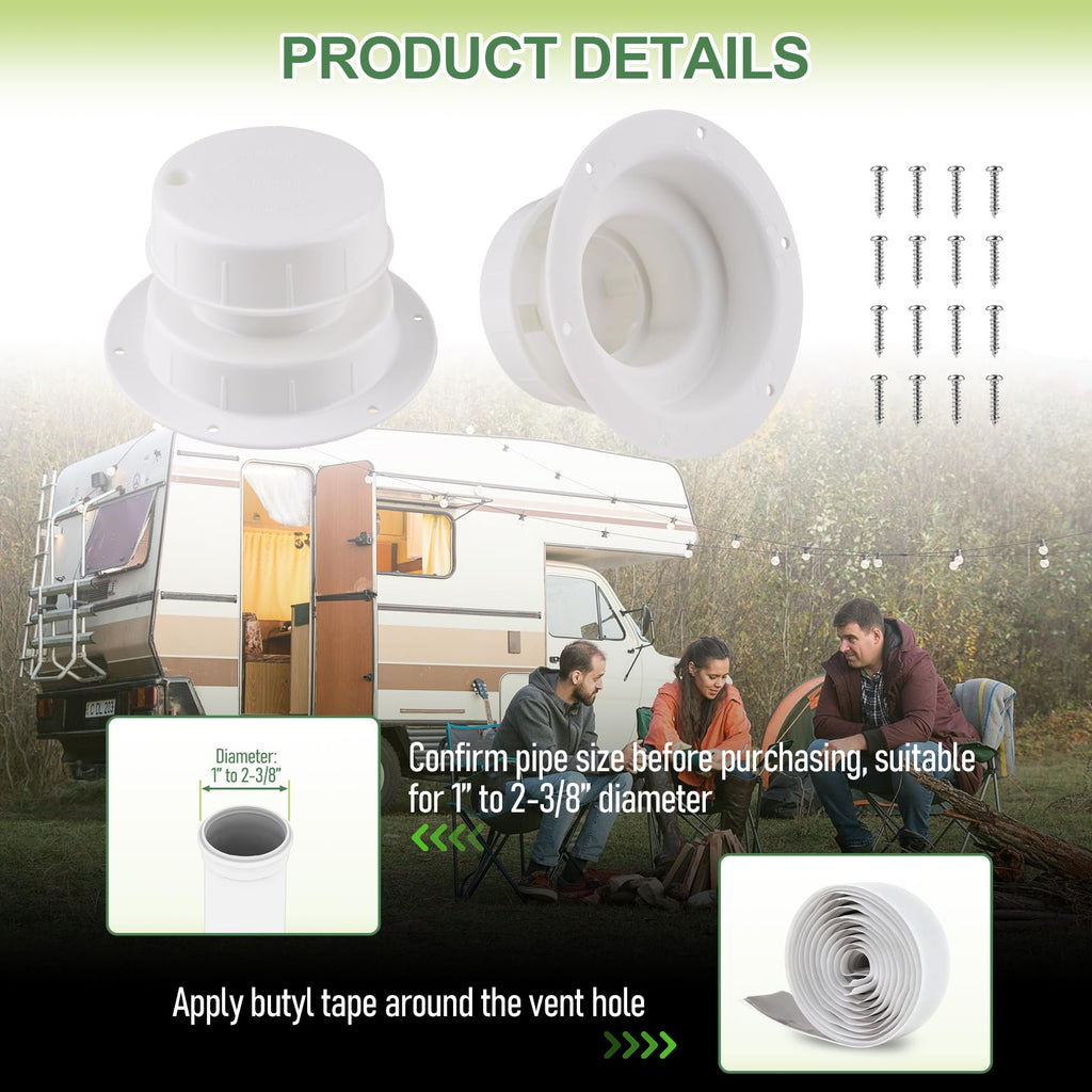 RV Plumbing Vent Covers with Screws, 2 Pack Q585393