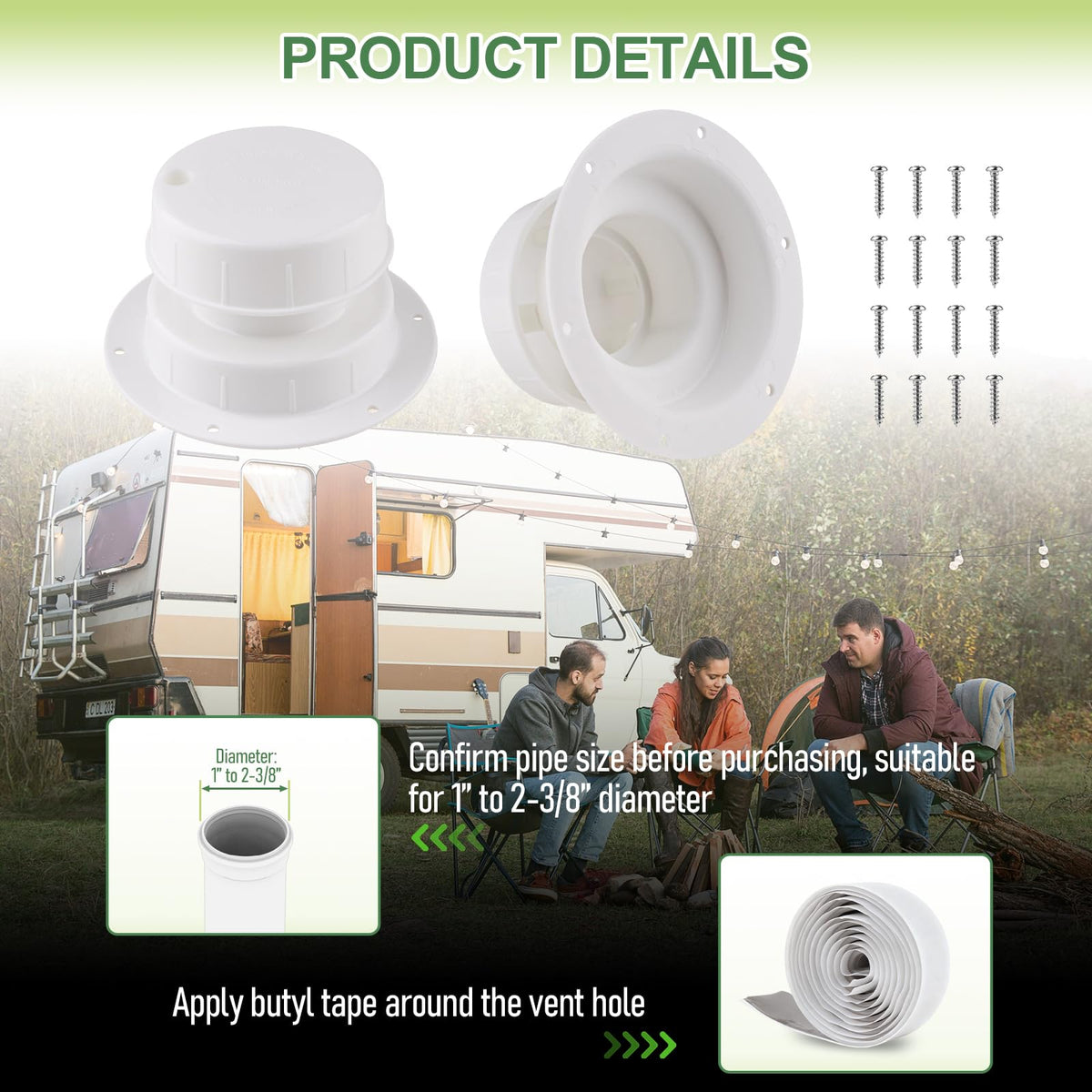 RV Plumbing Vent Covers with Screws, 2 Pack Q585393