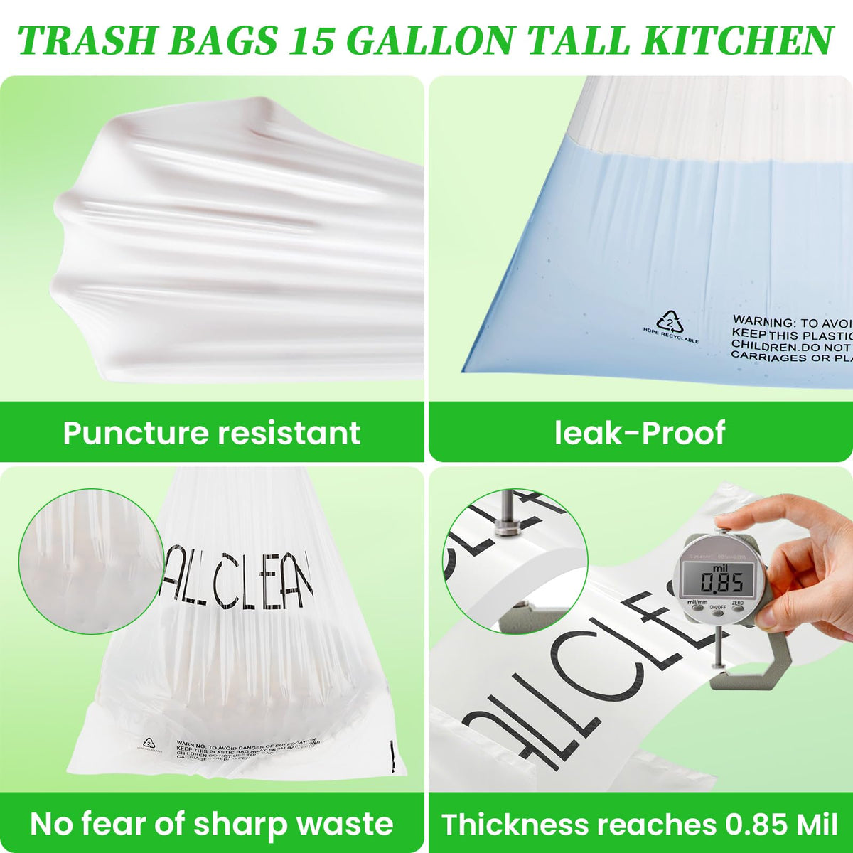 15 Gallon Drawstring Tall Kitchen Trash Bags N9291