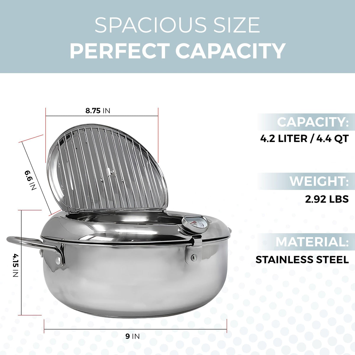 11-Inch Stainless Steel Deep Fryer Pot with Oil Thermometer K3225