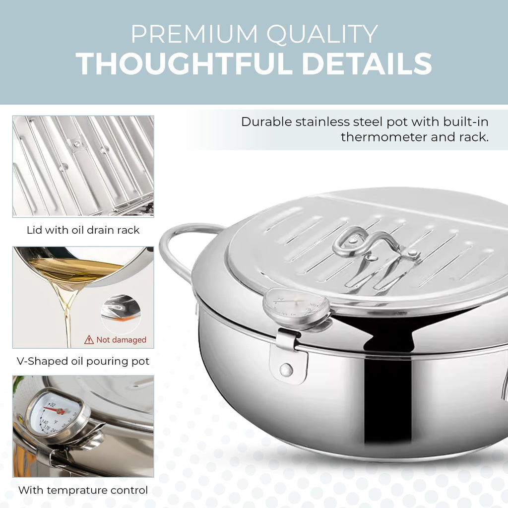 11-Inch Stainless Steel Deep Fryer Pot with Oil Thermometer K3225