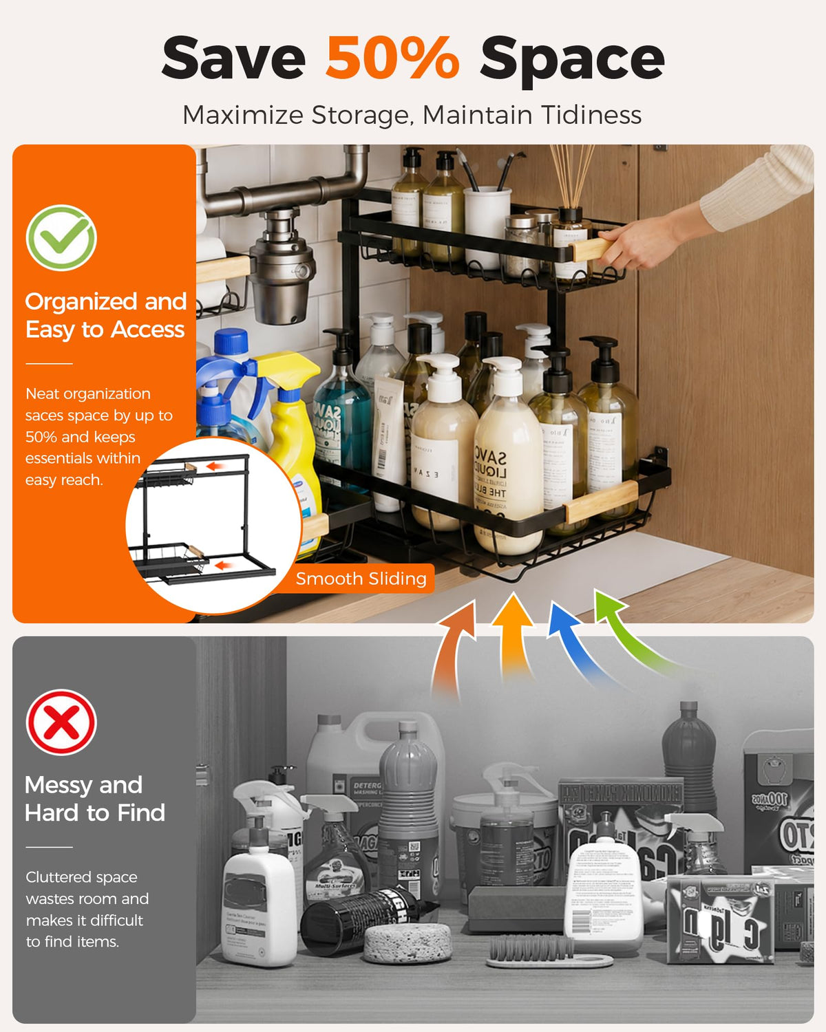 2-Tier Height Adjustable Under Sink Organizer & Storage K65430