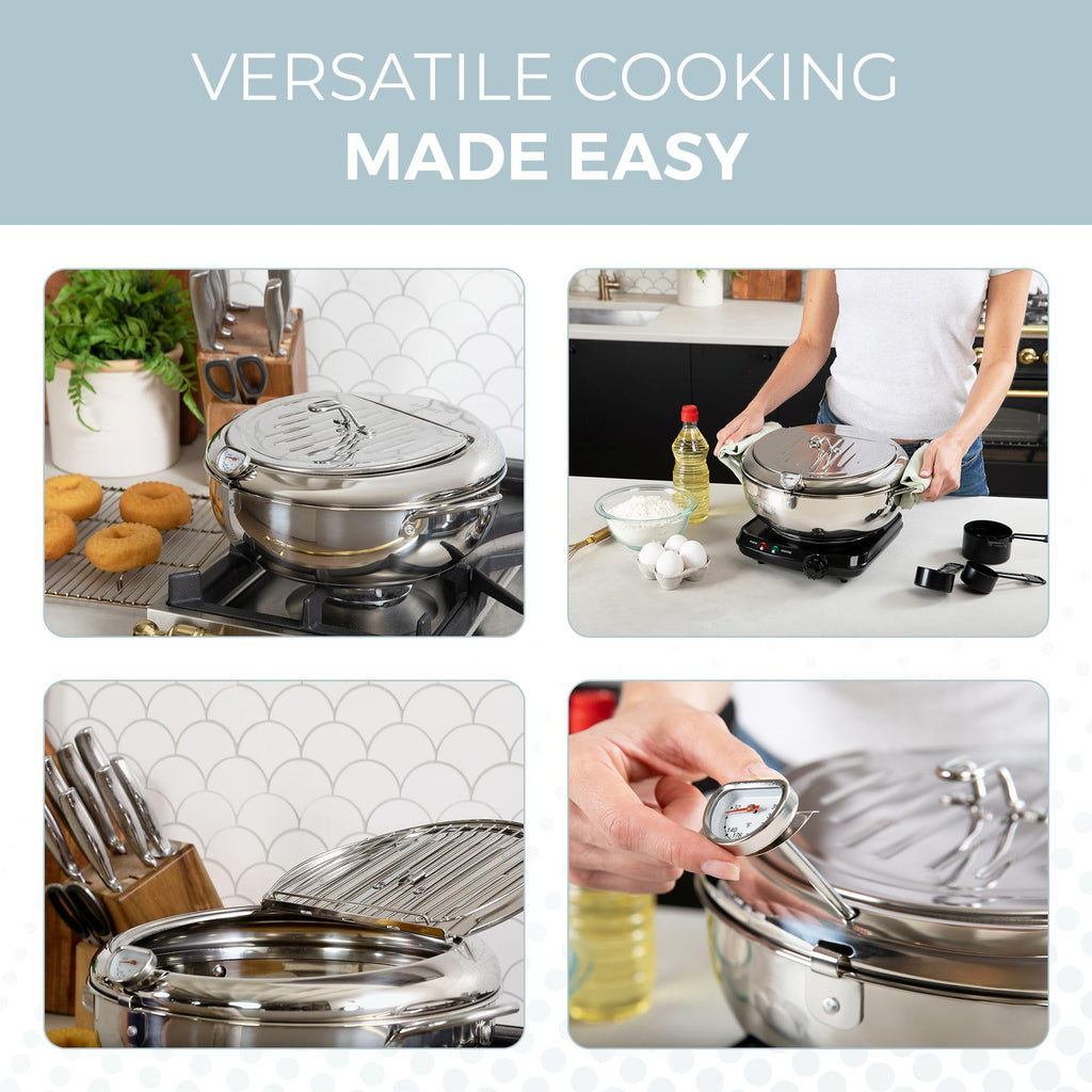 11-Inch Stainless Steel Deep Fryer Pot with Oil Thermometer K3225
