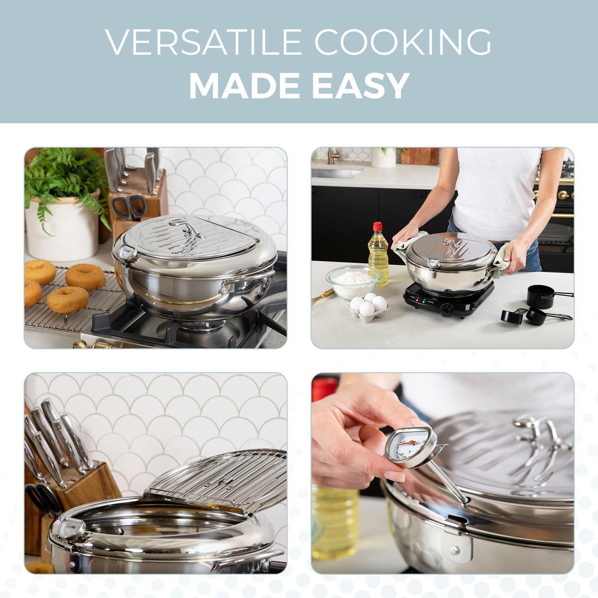 11-Inch Stainless Steel Deep Fryer Pot with Oil Thermometer K3225