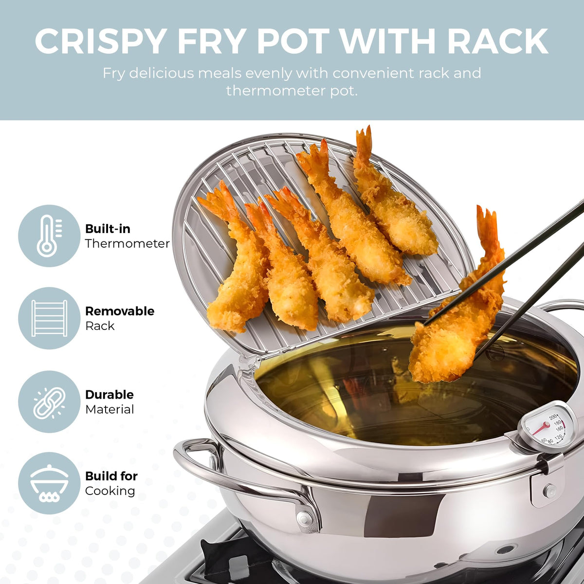 11-Inch Stainless Steel Deep Fryer Pot with Oil Thermometer K3225