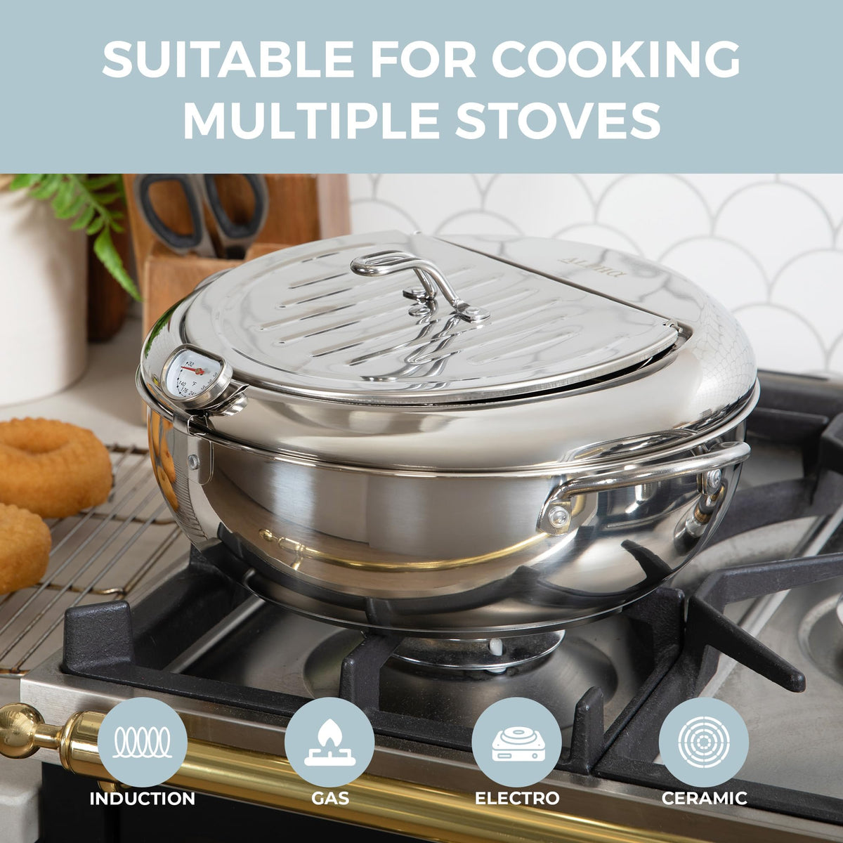 11-Inch Stainless Steel Deep Fryer Pot with Oil Thermometer K3225