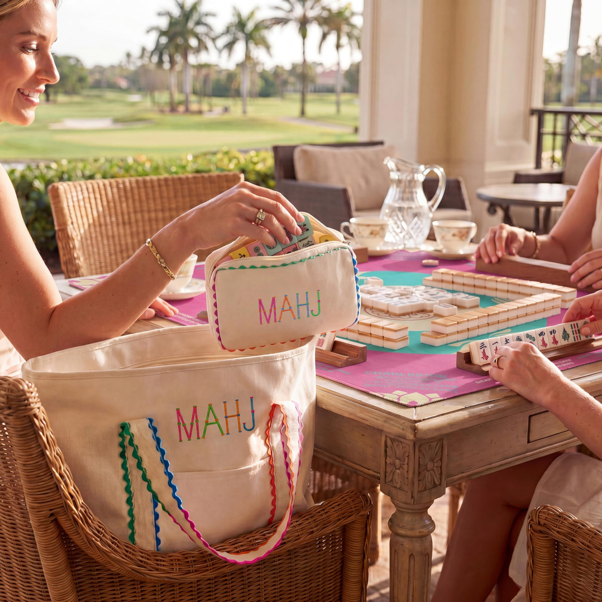 3 Pcs Canvas Mahjong Bag Set W736030